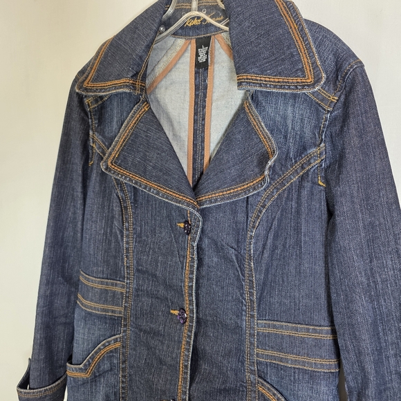 Kikit Jeans ⏰ Stylish Denim Trench Coat Sz L - Picture 2 of 11